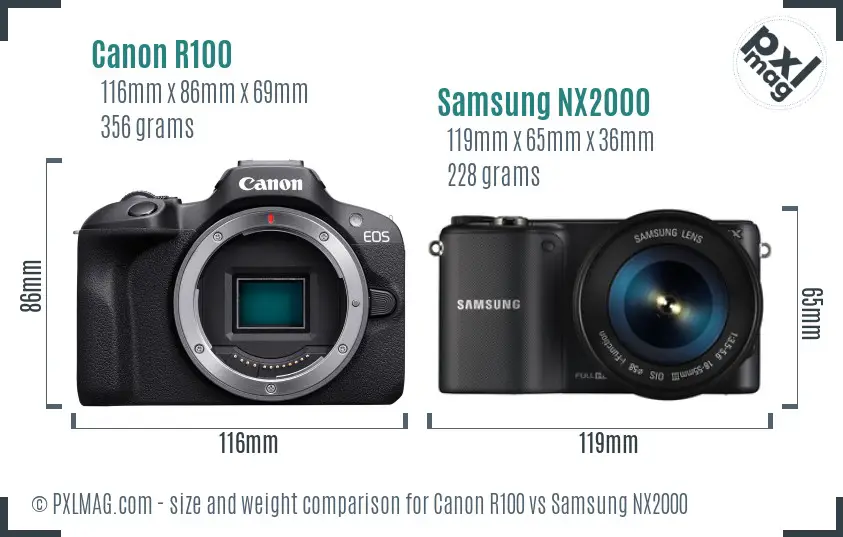 Canon R100 vs Samsung NX2000 size comparison