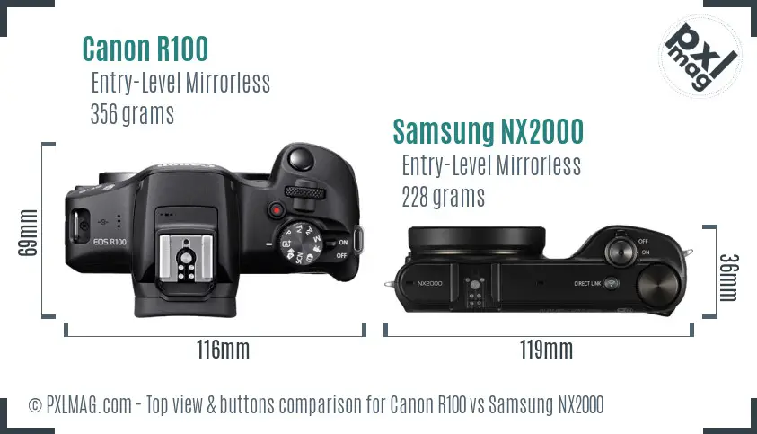 Canon R100 vs Samsung NX2000 top view buttons comparison