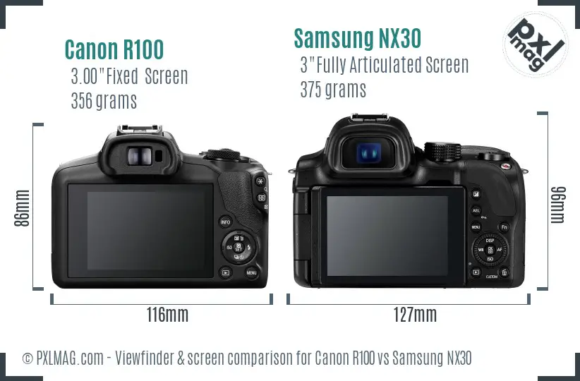 Canon R100 vs Samsung NX30 Screen and Viewfinder comparison Canon R100 vs Samsung NX30 Screen and Viewfinder comparison