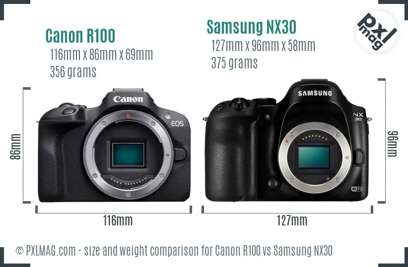Canon R100 vs Samsung NX30 size comparison Canon R100 vs Samsung NX30 size comparison