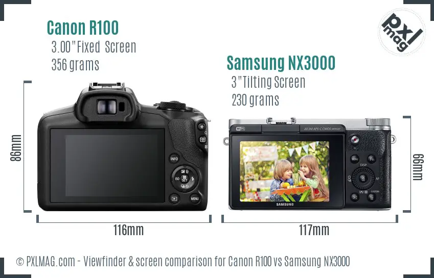 Canon R100 vs Samsung NX3000 Screen and Viewfinder comparison
