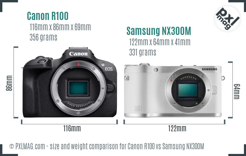 Canon R100 vs Samsung NX300M size comparison