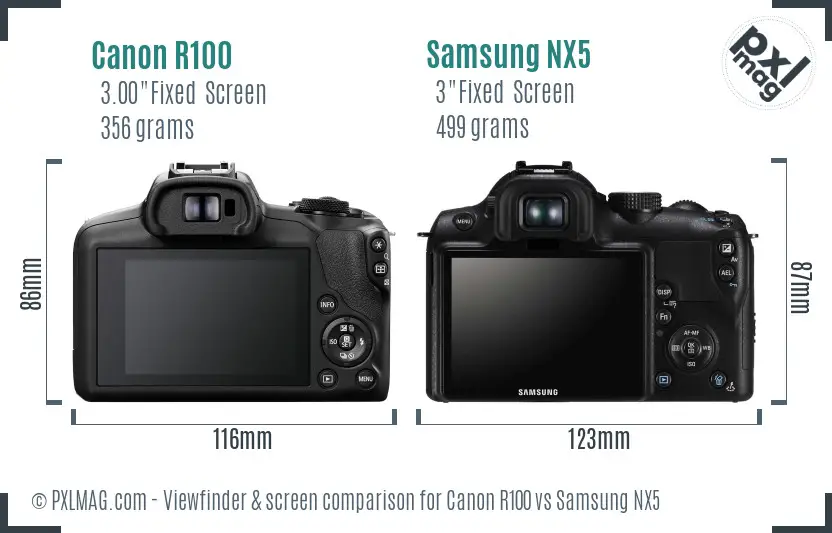 Canon R100 vs Samsung NX5 Screen and Viewfinder comparison Canon R100 vs Samsung NX5 Screen and Viewfinder comparison