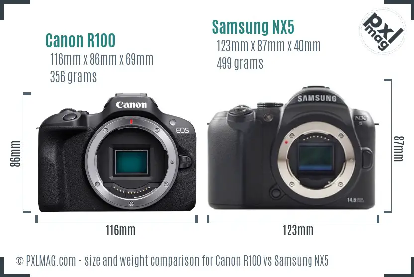 Canon R100 vs Samsung NX5 size comparison Canon R100 vs Samsung NX5 size comparison
