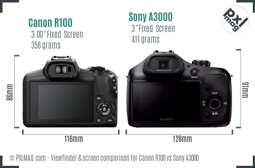 Canon R100 vs Sony A3000 Screen and Viewfinder comparison Canon R100 vs Sony A3000 Screen and Viewfinder comparison