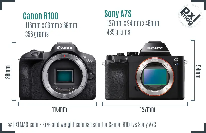 Canon R100 vs Sony A7S size comparison Canon R100 vs Sony A7S size comparison