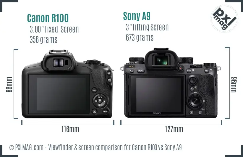 Canon R100 vs Sony A9 Screen and Viewfinder comparison