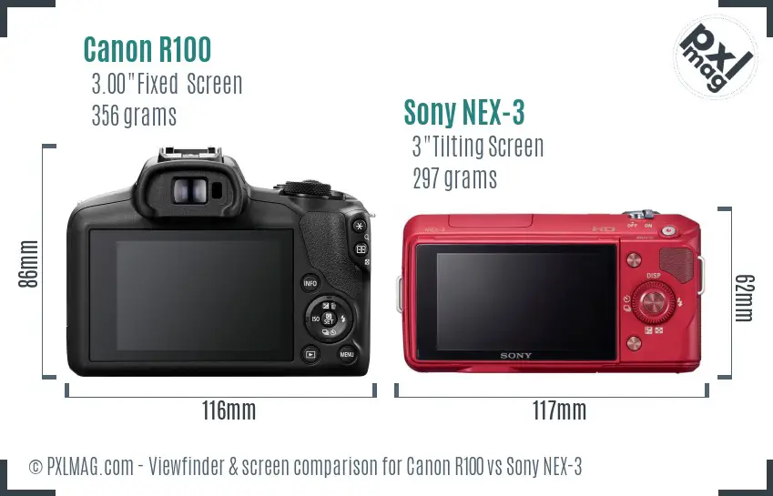 Canon R100 vs Sony NEX-3 Screen and Viewfinder comparison