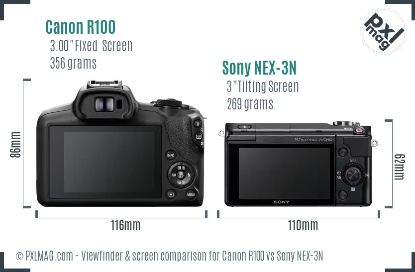 Canon R100 vs Sony NEX-3N Screen and Viewfinder comparison
