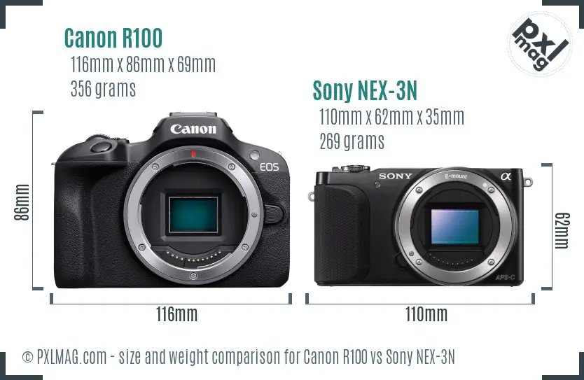 Canon R100 vs Sony NEX-3N size comparison