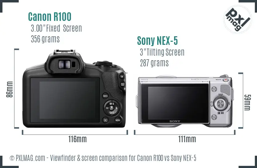 Canon R100 vs Sony NEX-5 Screen and Viewfinder comparison