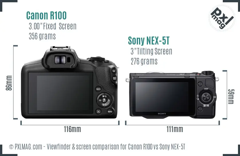 Canon R100 vs Sony NEX-5T Screen and Viewfinder comparison Canon R100 vs Sony NEX-5T Screen and Viewfinder comparison