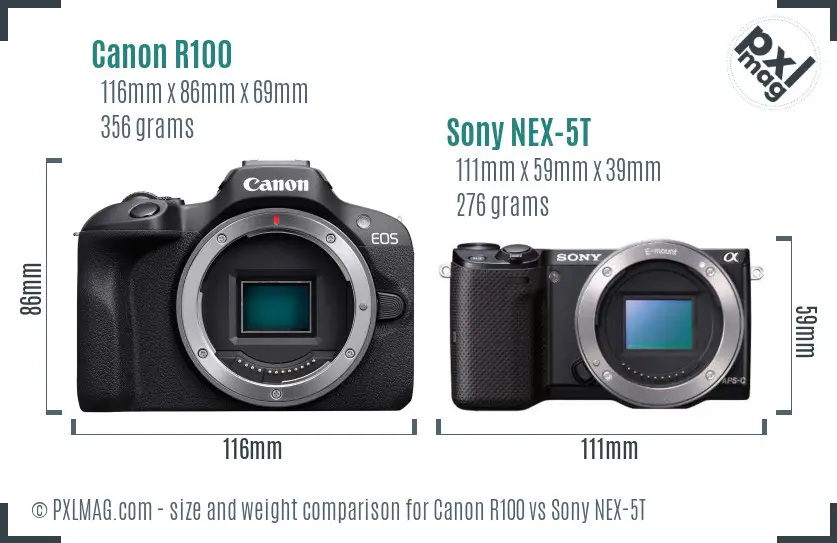 Canon R100 vs Sony NEX-5T size comparison Canon R100 vs Sony NEX-5T size comparison