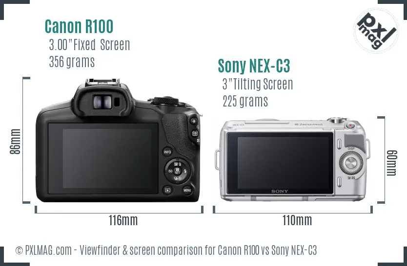 Canon R100 vs Sony NEX-C3 Screen and Viewfinder comparison