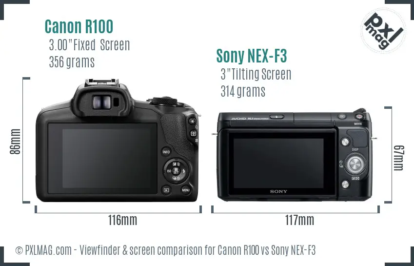 Canon R100 vs Sony NEX-F3 Screen and Viewfinder comparison