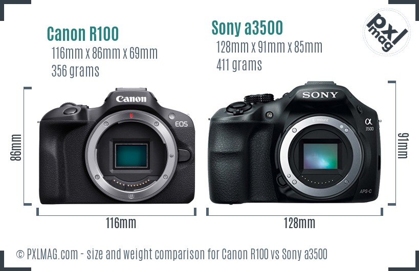Canon R100 vs Sony a3500 size comparison Canon R100 vs Sony a3500 size comparison
