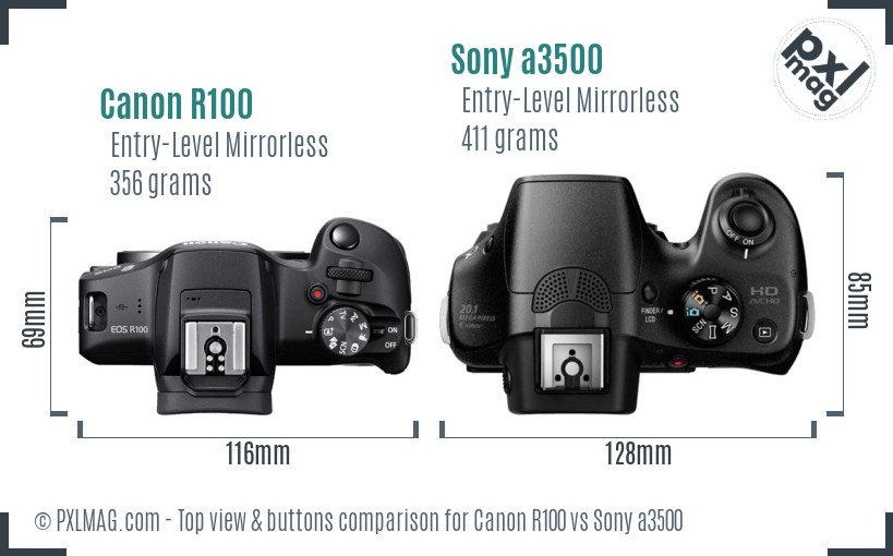 Canon R100 vs Sony a3500 top view buttons comparison