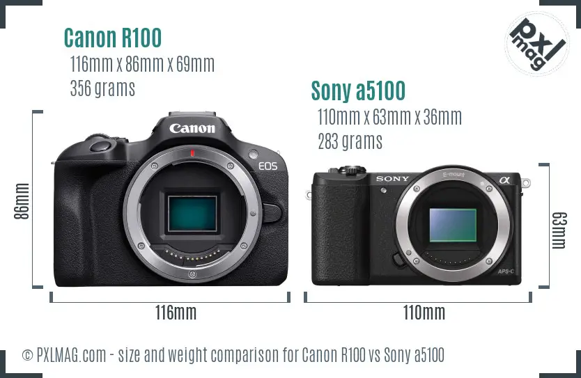 Canon R100 vs Sony a5100 size comparison