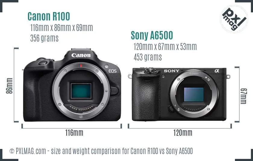 Canon R100 vs Sony A6500 size comparison Canon R100 vs Sony A6500 size comparison