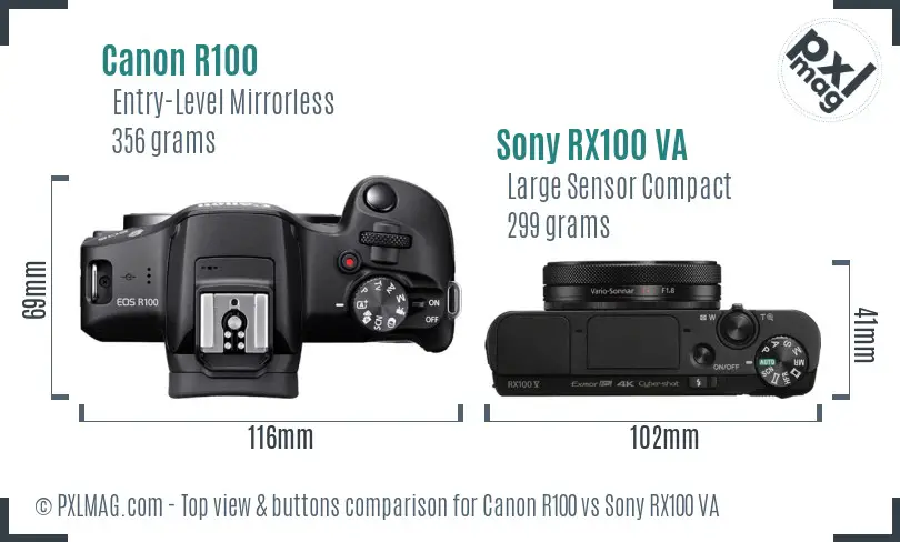 Canon R100 vs Sony RX100 VA top view buttons comparison