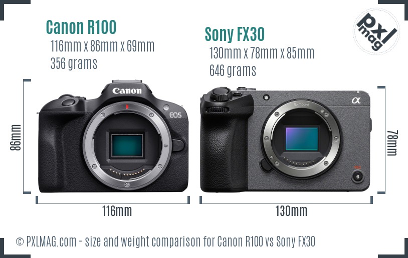 Canon R100 vs Sony FX30 size comparison Canon R100 vs Sony FX30 size comparison