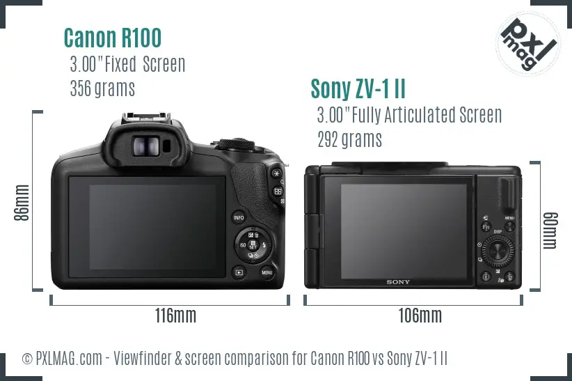 Canon R100 vs Sony ZV-1 II Screen and Viewfinder comparison Canon R100 vs Sony ZV-1 II Screen and Viewfinder comparison