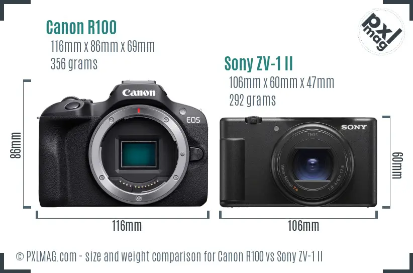 Canon R100 vs Sony ZV-1 II size comparison Canon R100 vs Sony ZV-1 II size comparison