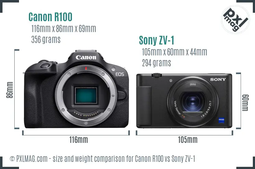 Canon R100 vs Sony ZV-1 size comparison Canon R100 vs Sony ZV-1 size comparison