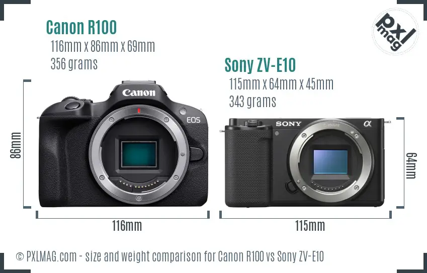 Canon R100 vs Sony ZV-E10 size comparison
