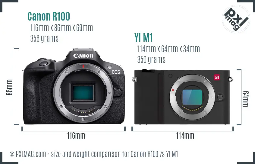 Canon R100 vs YI M1 size comparison Canon R100 vs YI M1 size comparison
