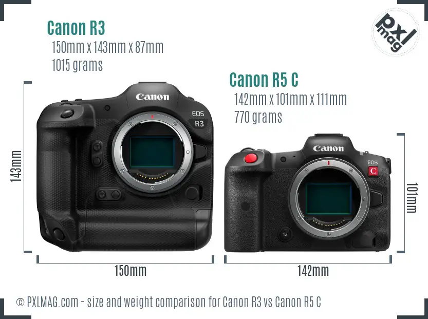 Canon R3 vs Canon R5 C size comparison