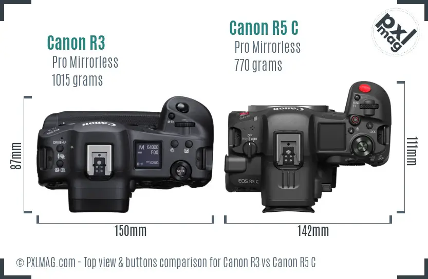 Canon R3 vs Canon R5 C top view buttons comparison