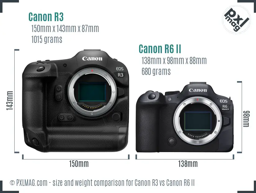 Canon R3 vs Canon R6 II size comparison