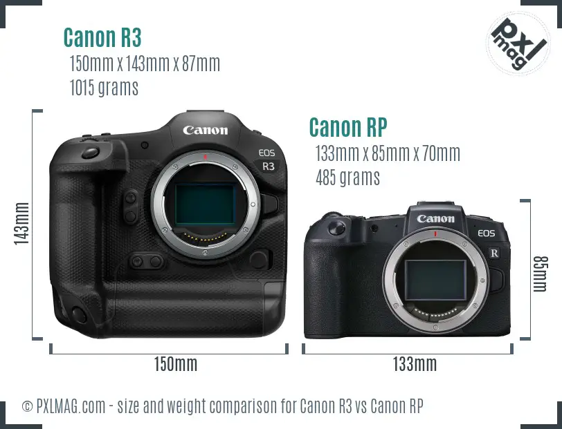 Canon R3 vs Canon RP size comparison