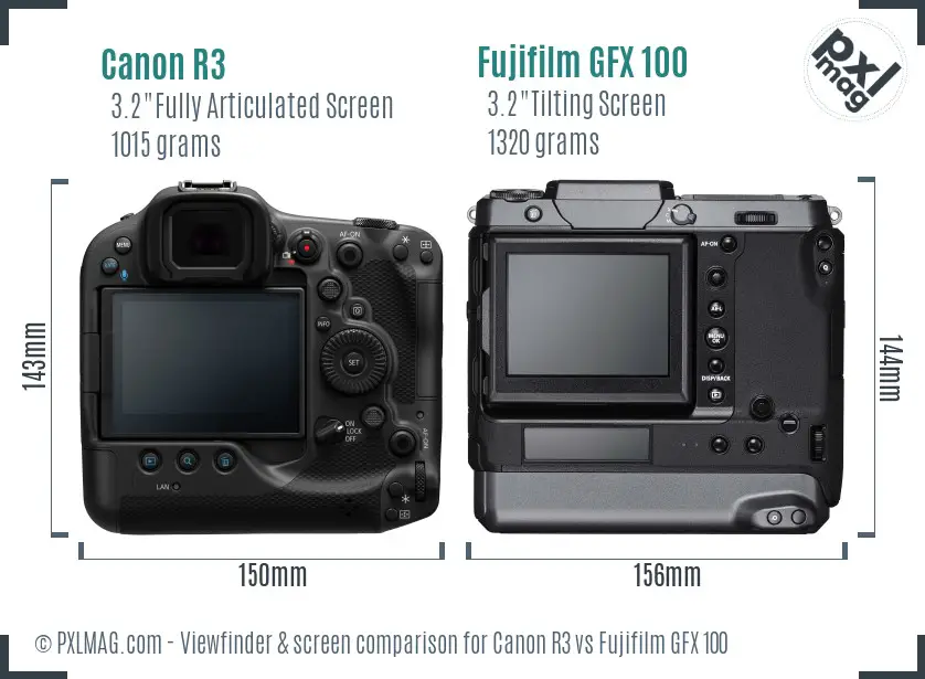 Canon R3 vs Fujifilm GFX 100 Screen and Viewfinder comparison