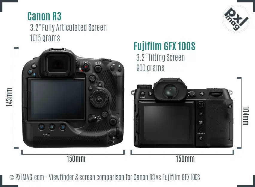 Canon R3 vs Fujifilm GFX 100S Screen and Viewfinder comparison
