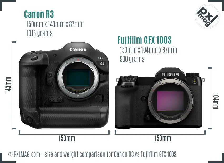 Canon R3 vs Fujifilm GFX 100S size comparison
