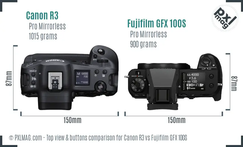 Canon R3 vs Fujifilm GFX 100S top view buttons comparison