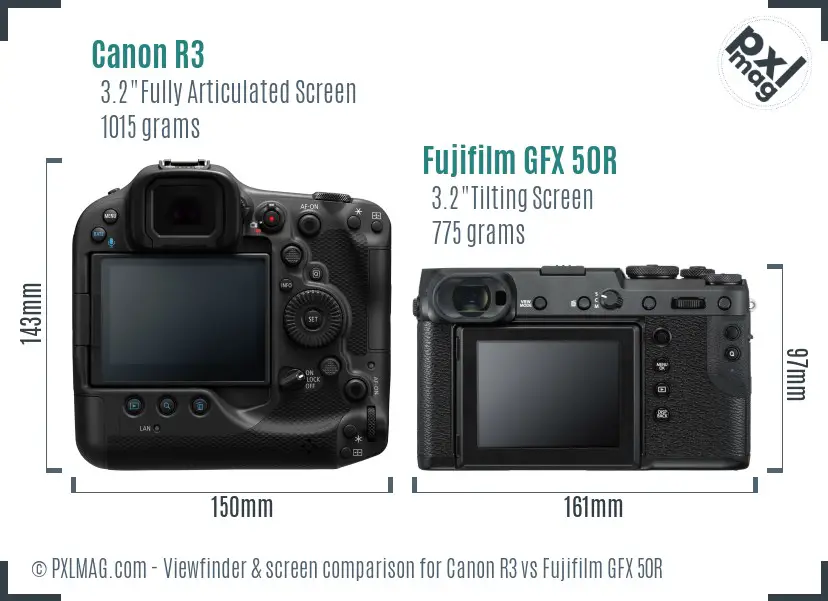 Canon R3 vs Fujifilm GFX 50R Screen and Viewfinder comparison