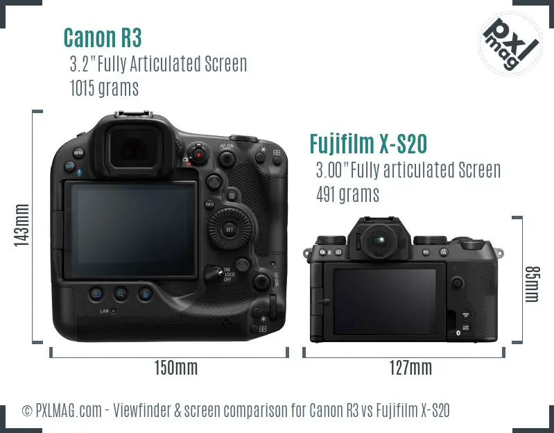 Canon R3 vs Fujifilm X-S20 Screen and Viewfinder comparison Canon R3 vs Fujifilm X-S20 Screen and Viewfinder comparison
