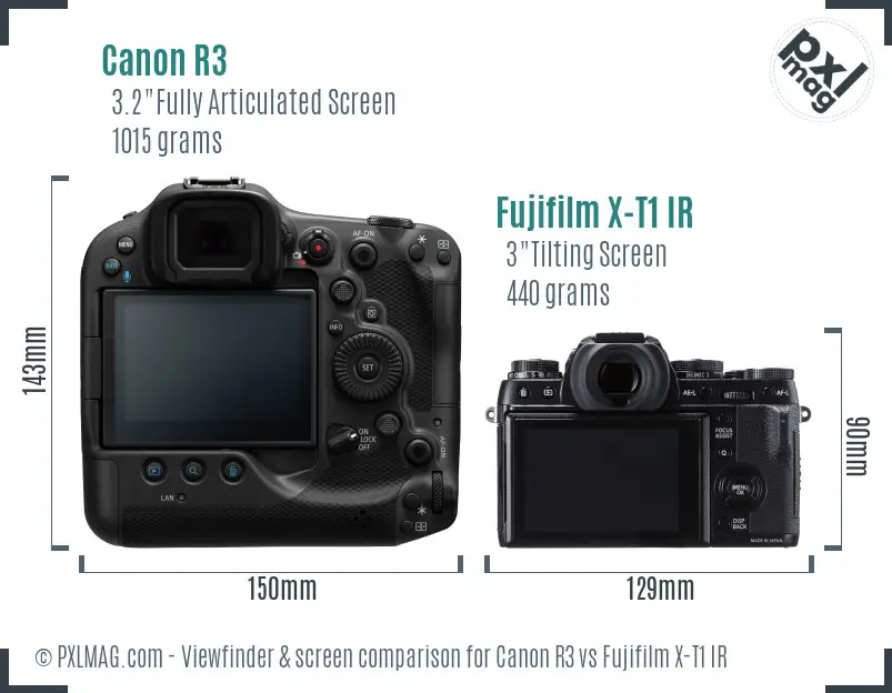 Canon R3 vs Fujifilm X-T1 IR Screen and Viewfinder comparison
