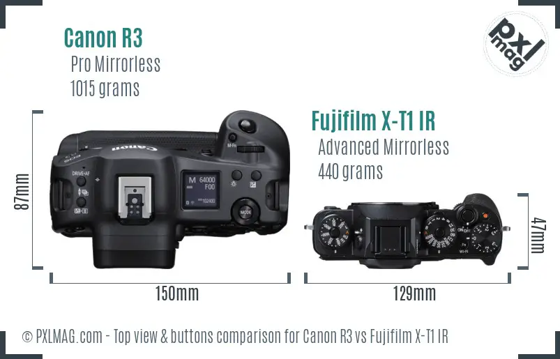 Canon R3 vs Fujifilm X-T1 IR top view buttons comparison