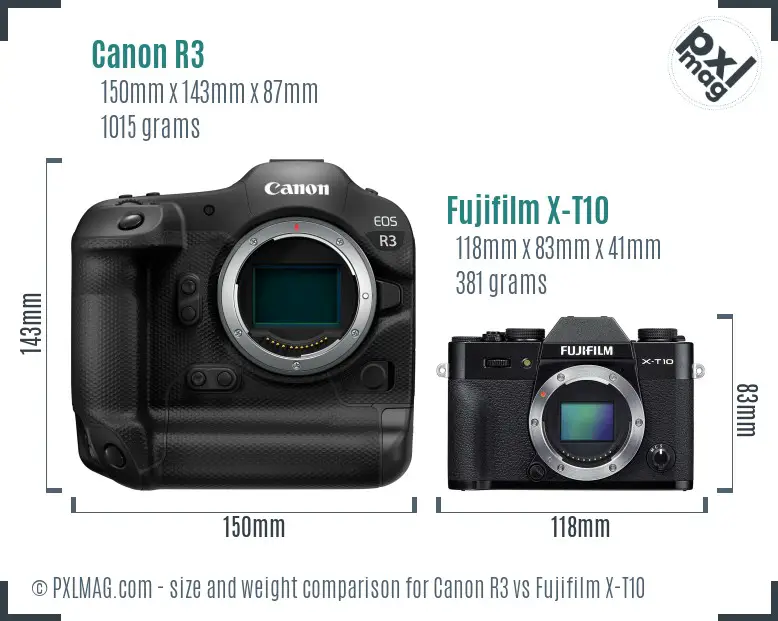 Canon R3 vs Fujifilm X-T10 size comparison Canon R3 vs Fujifilm X-T10 size comparison