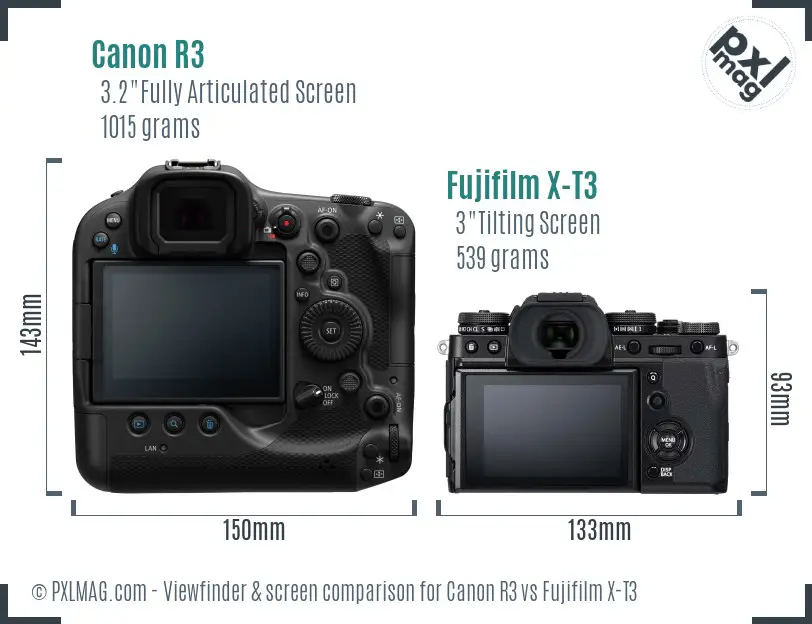 Canon R3 vs Fujifilm X-T3 Screen and Viewfinder comparison