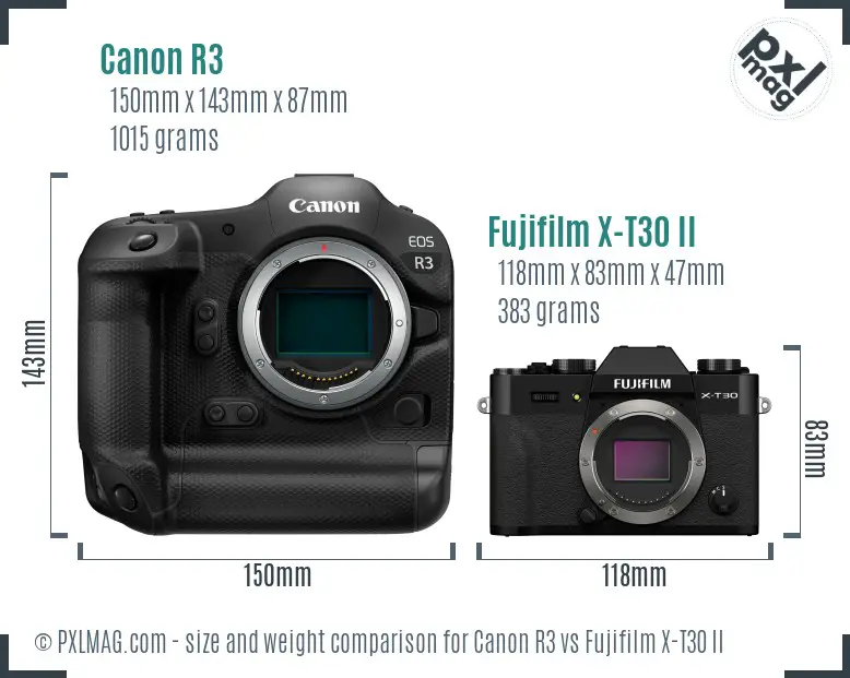 Canon R3 vs Fujifilm X-T30 II size comparison