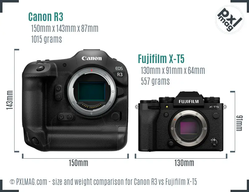 Canon R3 vs Fujifilm X-T5 size comparison