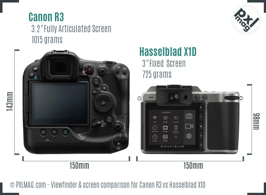 Canon R3 vs Hasselblad X1D Screen and Viewfinder comparison