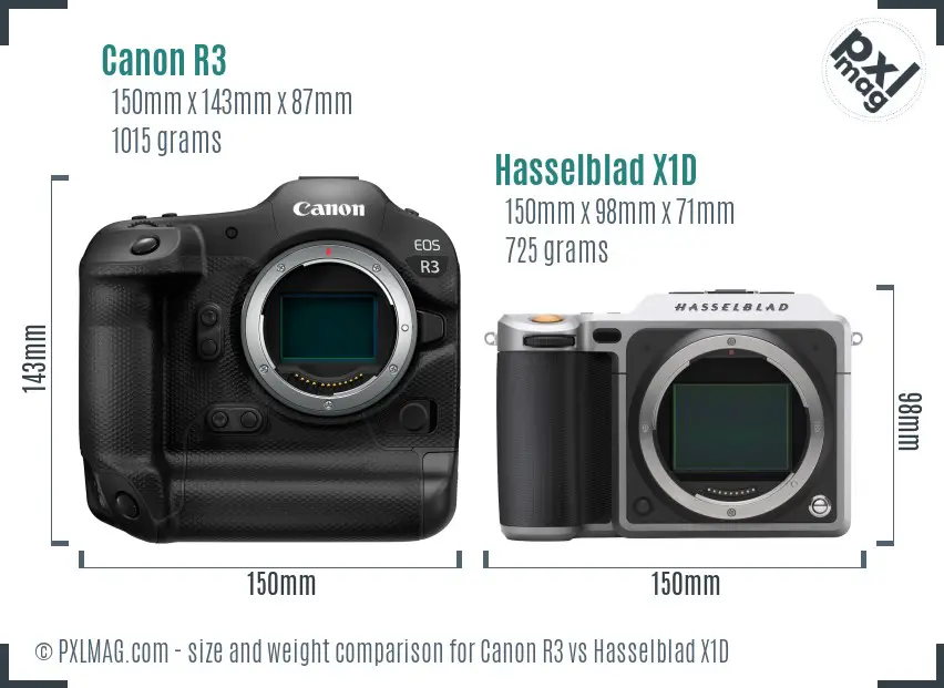 Canon R3 vs Hasselblad X1D size comparison