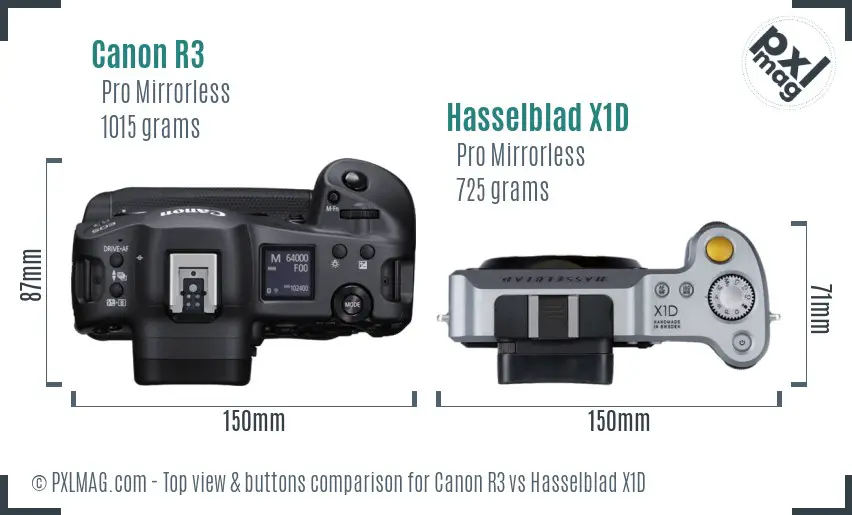 Canon R3 vs Hasselblad X1D top view buttons comparison