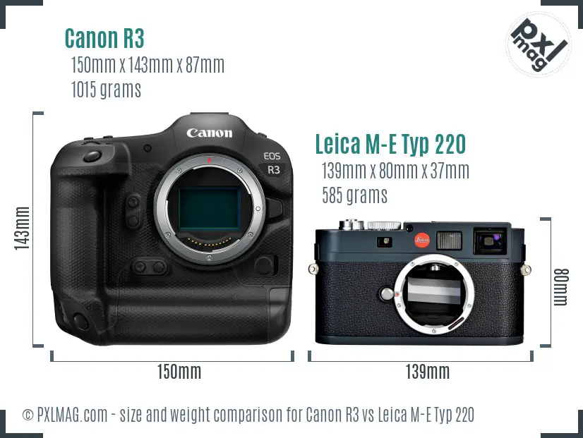 Canon R3 vs Leica M-E Typ 220 size comparison